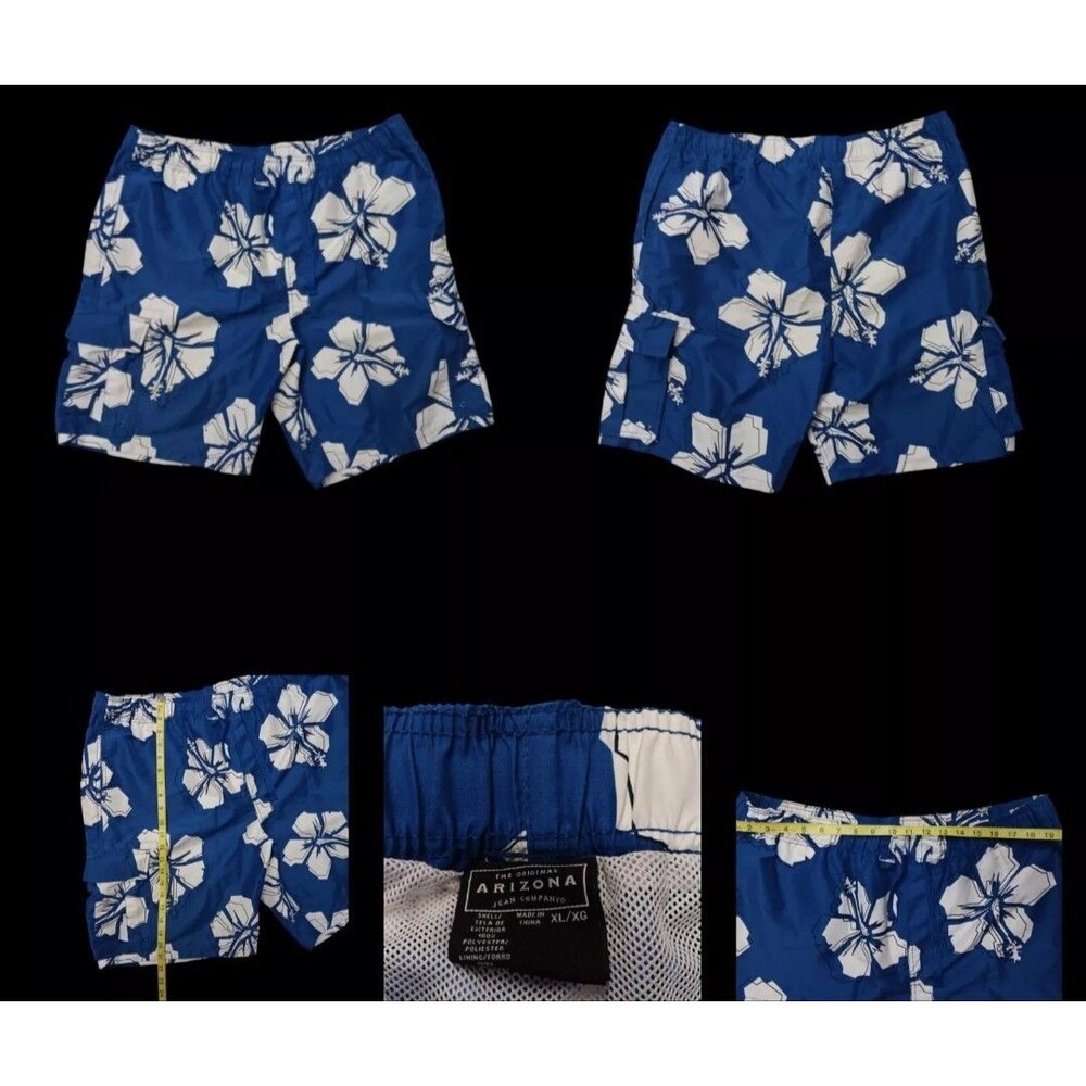 The Original Arizona Swim Trunk Shorts Mens XL Blue & White Floral Hawaiian